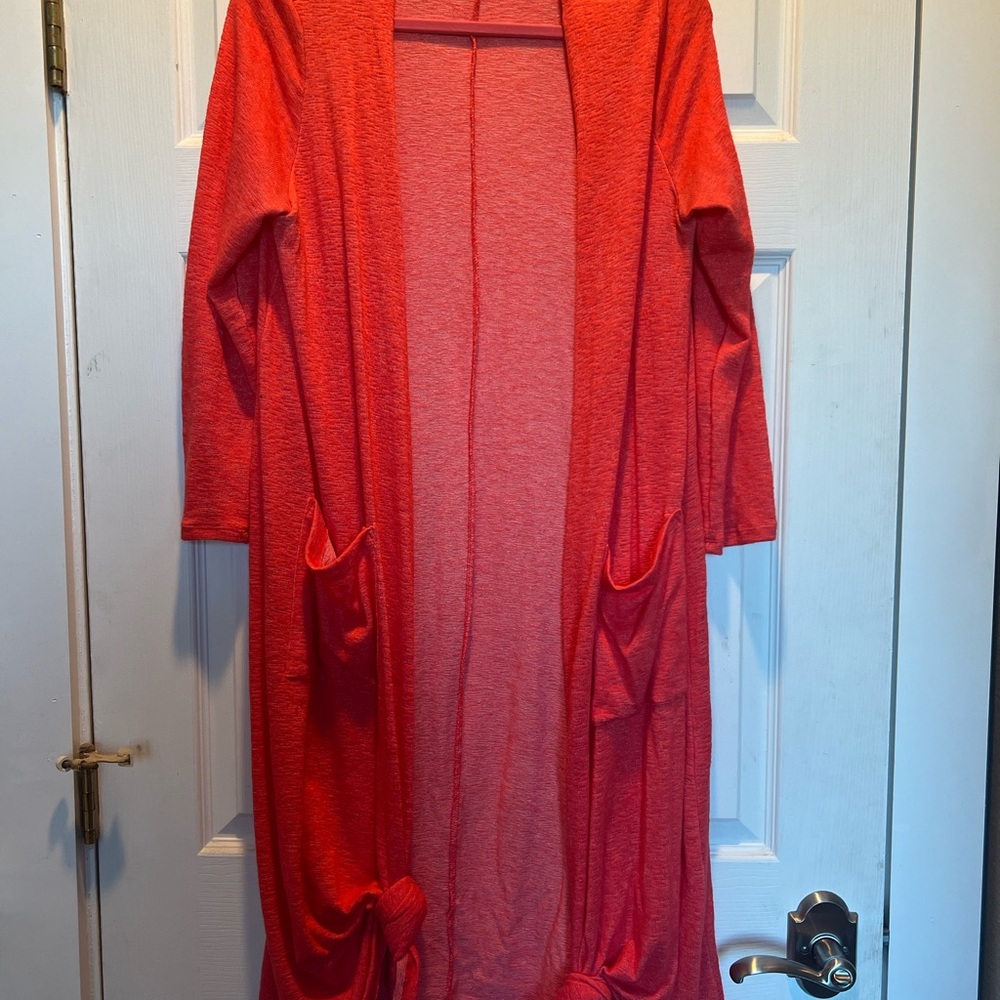 Lularoe Sarah long  cardigan sweater / duster Medium coral color